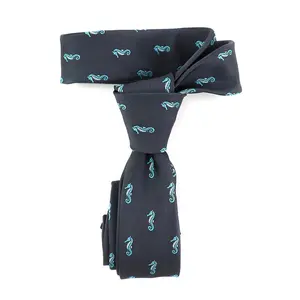 China Supplier Wholesale 100% Polyester Custom Woven Tie Slim Skinny Turquoise Animal Sea Horse Men Male Imported Neckties Chic