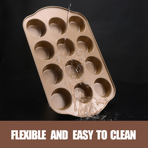Set di Stampi Antiaderenti <span class=keywords><strong>per</strong></span> Muffin e Cupcake (2 Pezzi) 12 Tazze Regolari 24 Tazze Mini Muffin in Acciaio al Carbonio Dorato Resistente Facile da Sformare - Product Image 5
