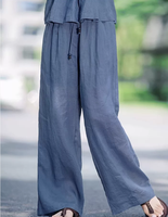 Ensemble deux pièces décontracté d'été pour femmes à volants sans manches, col en O, chemisier, cordon de serrage, taille élastique, pantalon