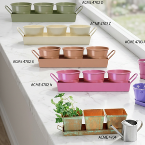 Ensemble de 4 pots de plantes en alliage d'aluminium avec revêtement en poudre et plateau, ensemble de jardinières élégant et durable pour une utilisation en intérieur/extérieur - Product Image 1