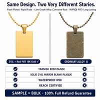 Collier Pendentif Rectangulaire Carré Minimaliste en Acier Inoxydable Plaqué Or 18K, Lettre d'Amour Commémorative, Vente en Gros, Prêt à Expédier