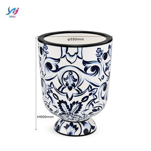 Vaso Decorativo in Fibra <span class=keywords><strong>di</strong></span> Vetro Effetto Ceramica FRP Blu <span class=keywords><strong>e</strong></span> Bianco, Fioriera Rotonda per Hotel, Lobby, Centri Commerciali <span class=keywords><strong>e</strong></span> Resort - Product Image 6