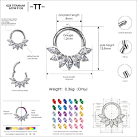 Piercing corporel en titane ASTM F136 G23, Clicker Septum, motif Couronne éventail, Zircon Cubique Marquise, 16G 8mm, Plaqué Or PVD 24K, pour Nez, Daith, Hélix