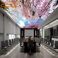 Matériau de décoration de plafond intérieur, effet 3D, imprimé ciel, arbres, oiseaux, plafond extensible en PVC souple pour plafond de pièce, boîte à lumière