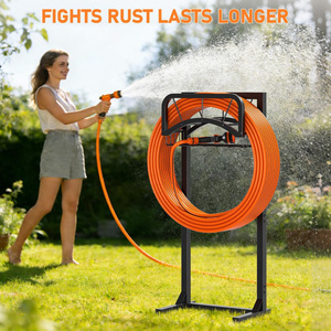 Soporte para manguera de jardín, estante independiente para almacenamiento de mangueras con cesta de almacenamiento, puede contener mangueras de hasta 160 pies de longitud. - Product Image 4