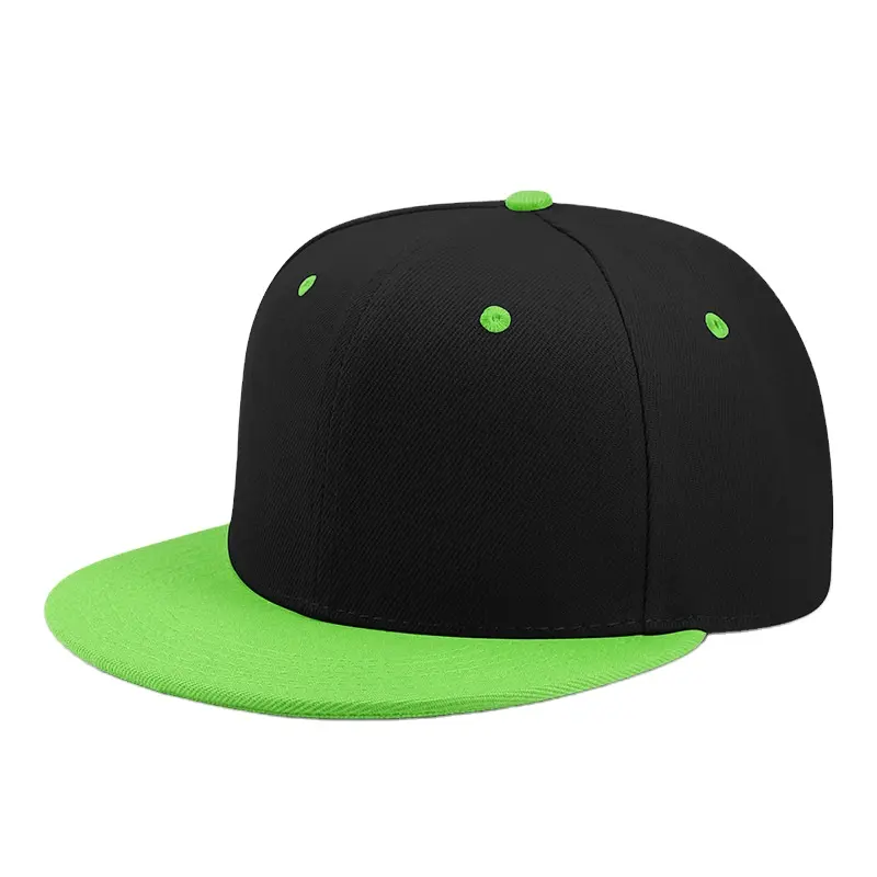 Toptan yüksek kalite yapılandırılmış 6 panel düz ağız boş düz İki ton akrilik snapback şapka kap