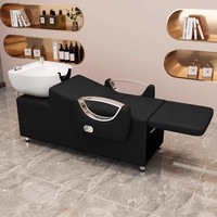 Salon de coiffure shampooing unité de lavage à contre-courant station d'évier blanc noir évier inclinable en céramique avec siège réglable lit de lavage des cheveux