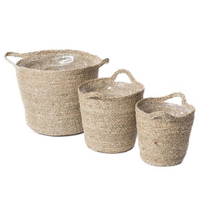Handmade Woven Seaweed Rope Flower Pot Breathable Decorative <b>Planter</b> For Desktop Plants - Product Image 4