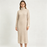 Robe longue en maille côtelée rouge de haute qualité pour femme, personnalisable OEM & ODM, collection Gillian Midi, vente en gros