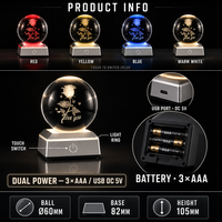 Lampe de nuit en boule de cristal 3D, base LED, batterie rechargeable par USB, gravure personnalisée, lampe lumineuse, cadeau, vente en gros, directement de l'usine