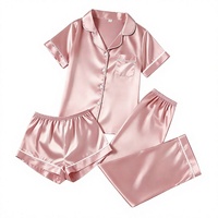 Ensemble de pyjama trois pièces pour femmes de haute qualité, couleur unie, vêtements de détente en satin décontractés pour le printemps, l'été et l'automne