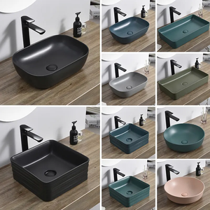 Grosir penjualan terlaris porselen persegi panjang bentuk matte warna hitam bak kamar mandi bak cuci tangan keramik konter atas