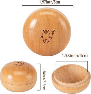 Boîte commémorative de perte de dents d'enfant sculptée lisse ronde en bois cadeau pour garçons et filles boîte de <span class=keywords><strong>rangement</strong></span> de fée des dents - Product Image 2