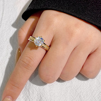 Bague de fiançailles solitaire bicolore à six griffes en argent sterling S925 plaqué or 18 carats avec moissanite, personnalisable, pour femme, vente en gros