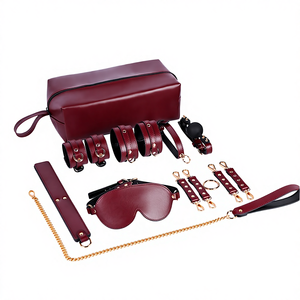 Conjunto de Luxo em Couro Vinho Tinto para BDSM e <span class=keywords><strong>Bondage</strong></span> para Casais, com Chicote e Mordaça para <span class=keywords><strong>Bondage</strong></span> SM, Brinquedos Sexuais - Product Image 1