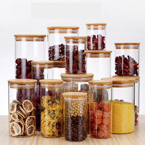 Bán Buôn Rỗng Vòng Cao Thủy Tinh Borosilicate Lưu Trữ <span class=keywords><strong>Jar</strong></span> Với Tre Nắp Bằng Gỗ - Product Image 1