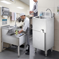 Évier de cuisine professionnel en acier inoxydable, autoportant, à accès par genoux, pour station de nettoyage de restaurant