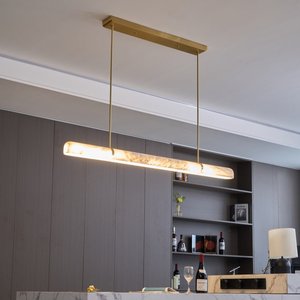 Designer Model Minimalist Luxury Dining <b>Table</b> Natural Alabaster Brass bar High-end Wholesale Supply Linear Chandelier - Product Image 4