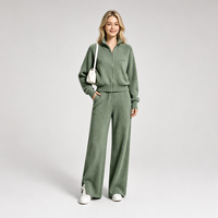 Ensemble deux pièces tricoté pour femme avec logo personnalisé OEM : Cardigan zippé en maille douce et pantalon large – Collection Automne Hiver