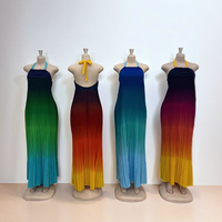 Nouvelles Robes Longues d'Été de Plage Dos Nu Dégradé de Couleurs Amples Décontractées Sexy Élégantes pour Femmes