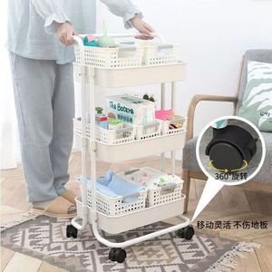 Multi Tier Mobile Storage Cart 3 Layers Rotatable Movable Standing Type Easy Cleaning For Kitchen Bedroom Snack Organization - Product Image 3