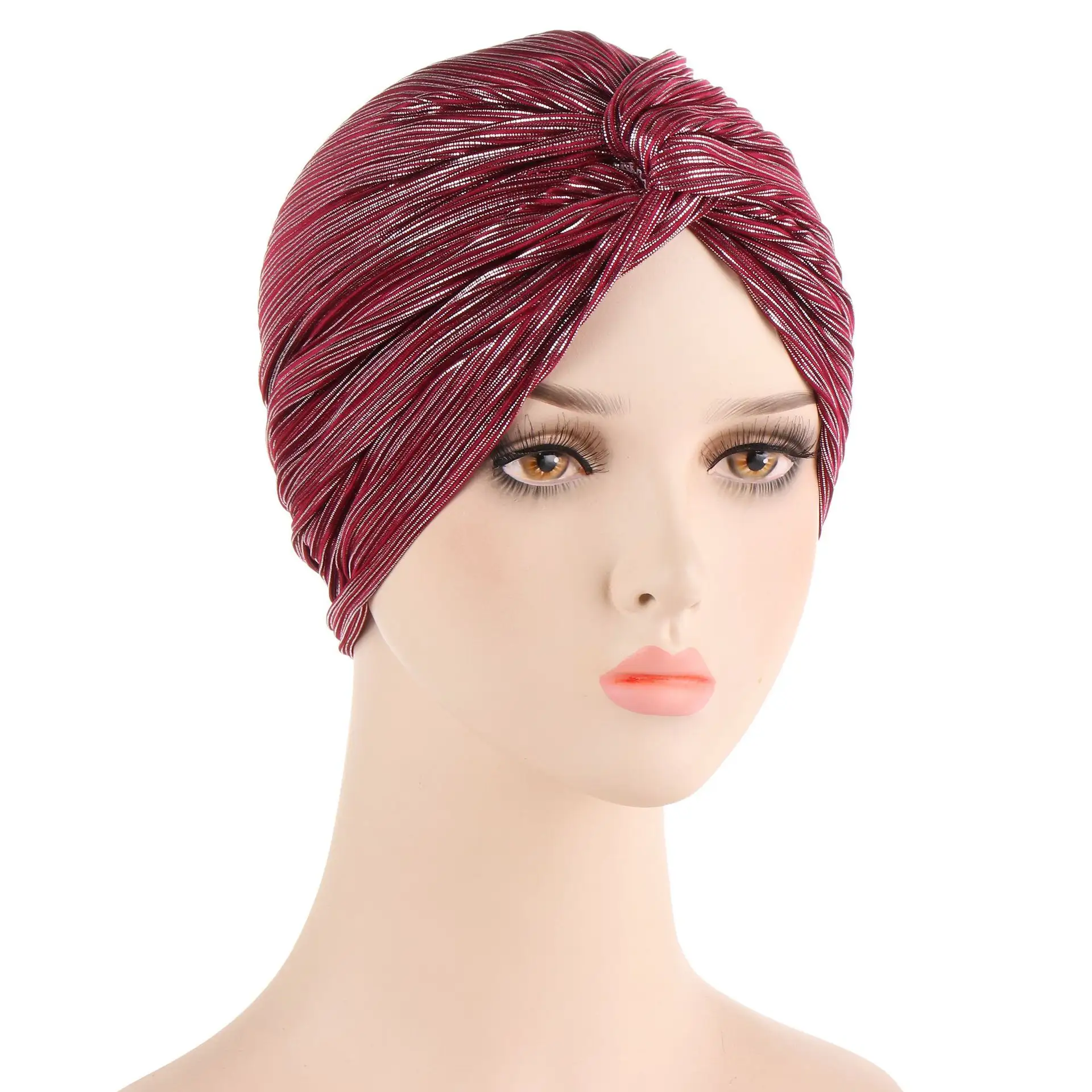 Phụ Nữ Tỏa Sáng Bạc Vàng Nút Twist Turban Băng Đô Mũ Mùa Thu Mùa Đông Ấm Áp Mũ Nón Dạo Phố Giản Dị Nữ Hồi Giáo Ấn Độ Mũ