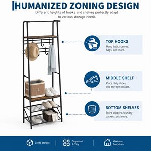SENYU Industrial Metal <b>Coat</b> Rack <b>with</b> 3 <b>Shelves</b> 8 <b>Hooks</b> Multipurpose Entryway Storage Stand Modern Freestanding Furniture - Product Image 5