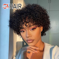 GS Cheveux vierges brésiliens sans colle de haute qualité pour perruques Pixie pour femmes 1B perruques bouclées faites à la machine avant pour perruques Pixie Cut