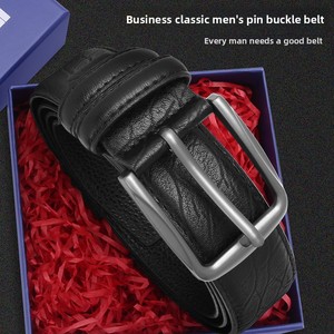 Sabuk Kulit Kasual Pria Model Cowboy dengan Gesper Pin, Kulit PU Bertekstur Butiran, Gesper Paduan Logam, Sabuk Jeans - Product Image 2