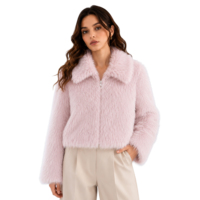 Abrigo de invierno cálido y esponjoso para mujer, de piel sintética gruesa tipo caballero, de lana/seda, corte ajustado, con cremallera, manga larga, marca privada