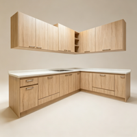 Meuble de cuisine moderne, durable et écologique en bois ignifuge avec évier en verre, base en panneau mélaminé et crédence en contreplaqué pour appartement