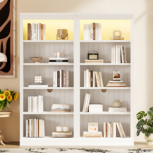Mobiletto Contenitore in Legno Bianco Autoportante Alto 83 Pollici con Striscia LED e 5 Ripiani Regolabili per Uso Domestico - Product Image 3