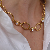 Ensemble collier et bracelet en acier inoxydable plaqué or 18 carats PVD, multicouche, zircon creux dégradé, fermoir OT, pour femme