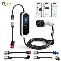 Chargeur mobile pour véhicule électrique Zencar 32A Type 2 7KW avec adaptateurs, prise Schuko bleue, application Wifi pour les voyages