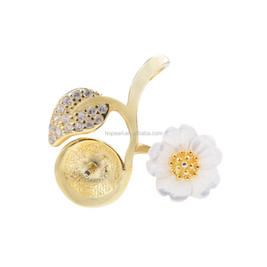 Ssp119 produção de pingentes de pérolas, concha branca, folha de flor, prata esterlina 925, montagem pingente de charme diy - Product Image 3