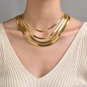 High End 18K PVD Gold Plated Herringbone Chain Necklace Snake Chain Stainless Steel Necklace