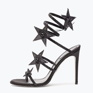 Sandalias de tacón de aguja con diamantes y estrellas, con tiras cruzadas en el tobillo, para mujer, talla grande 46, sexy, con una sola tira, para vestir - Product Image 6