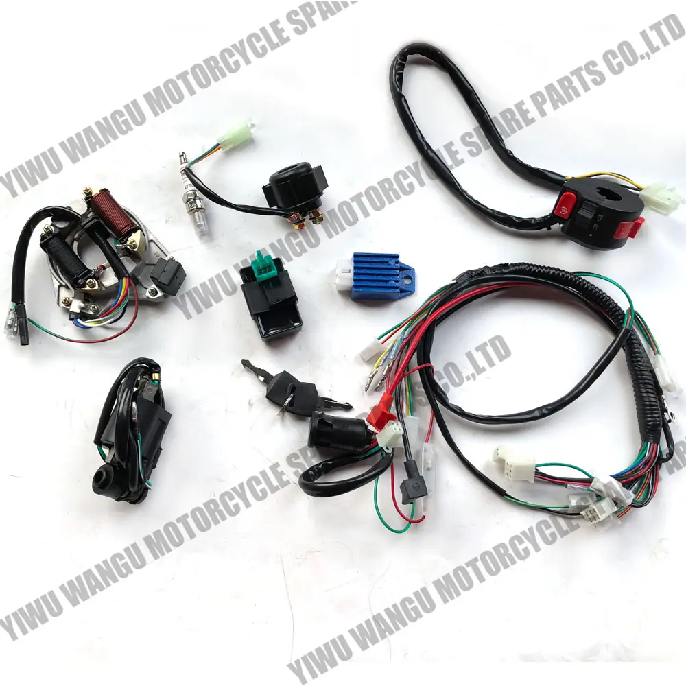 Complete ATV Wiring Harness Kit w/ Ignition Coil Go Kart Wiring Harness for 110-125CC