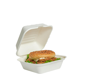 Boîte à lunch jetable en bagasse de canne à sucre, design minimaliste, capacité 30 oz, biodégradable, pour plats à emporter, burgers, etc. - Product Image 1