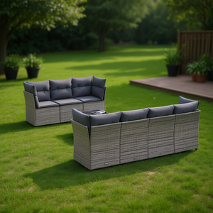 Grey Pe <b>Rattan</b> Modular Garden <b>Sofa</b> Set 8 Seater Outdoor Furniture Contemporary Design - Product Image 2