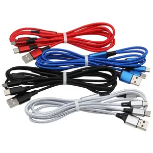 Usb 8pin tip c mikro 1.2m naylon örgülü kablolar 3 in 1 Usb kablosu hızlı şarj için cep telefonu şarj cihazı