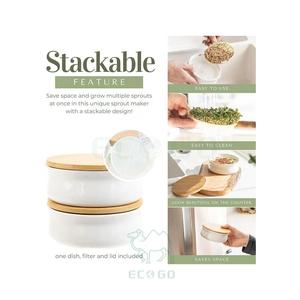 ชุดปลูกถั่วงอก Eco Go พร้อมจานเซรามิกดีไซน์หรูหราและฝาไม้ไผ่ ดีไซน์แบบซ้อนเก็บได้ เป็นมิตรต่อสิ่งแวดล้อม ทนทาน เหมาะสำหรับปลูกผักใบเขียวที่อุดมด้วยสารอาหาร - Product Image 4