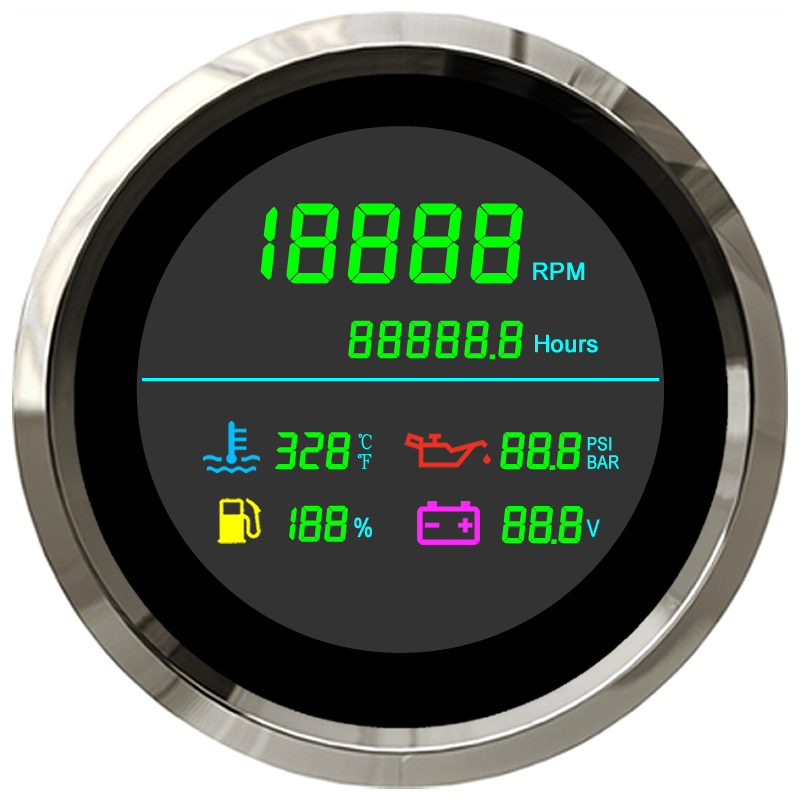 Digital Lcd Multi-Function Gauge Tachometer Hour Meter Water