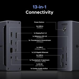 UGREEN <span class=keywords><strong>Thunderbolt</strong></span> 4 Dock Revodok Max 213 13 en 1 40Gbps Estación de acoplamiento Dual 4K 60Hz Pantalla única 8K Carga rápida para computadora portátil - Product Image 2
