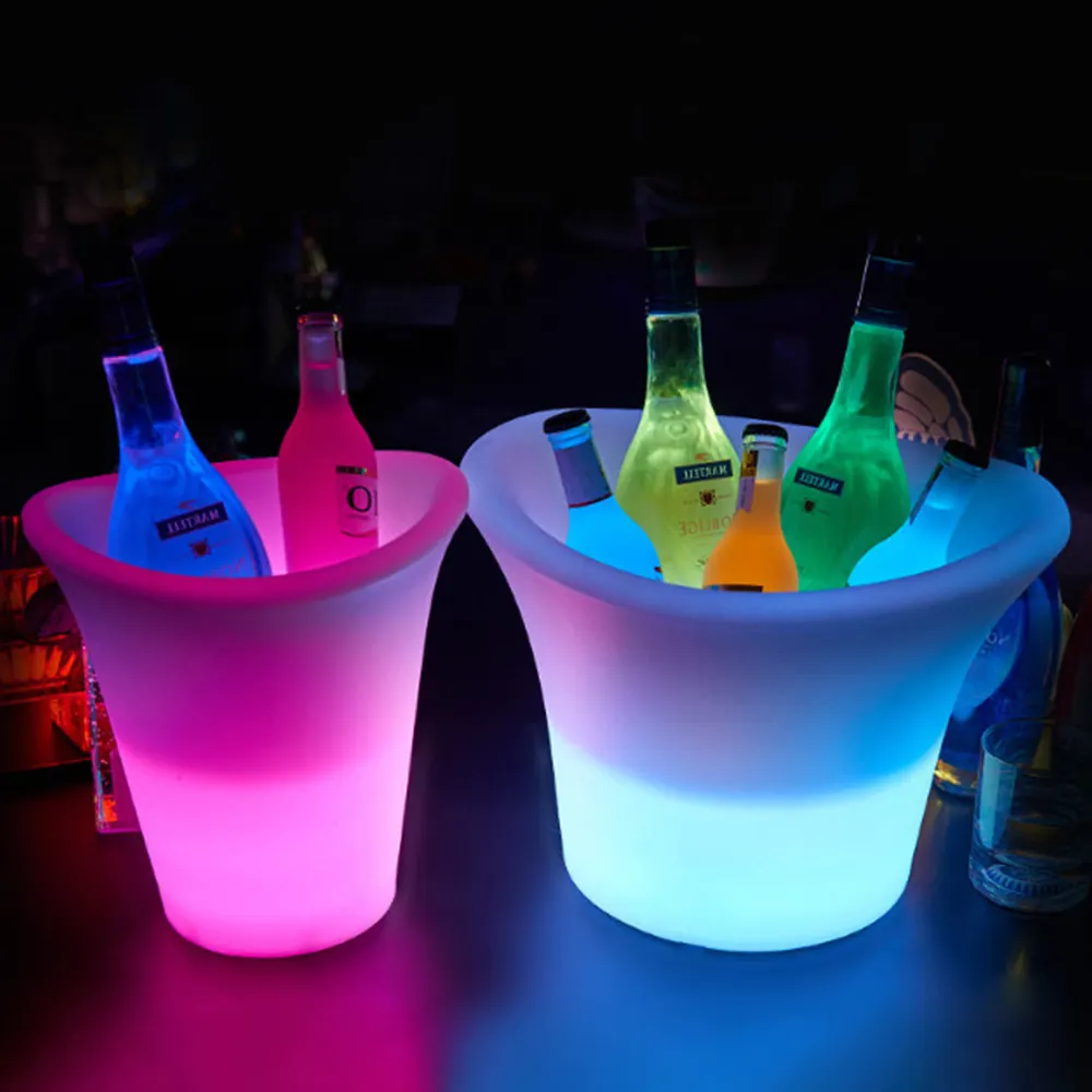 Impermeável Acrílico Levou Iluminado Vodka Garrafa Balde De Gelo Champagne Recarregável Light Up Bar Party Balde De Gelo Com Luz Led