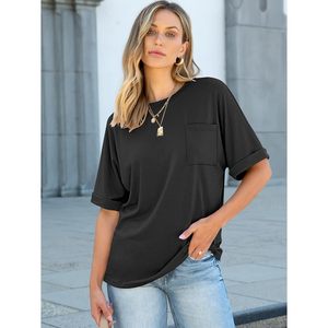 ANRABESS Camiseta holgada de manga corta para mujer, camiseta básica informal de verano con bolsillo, tela de jersey transpirable 100% algodón - Product Image 2