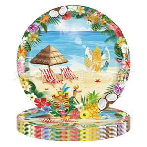 Kit de fête d'été sur le thème hawaïen, nappe jetable, assiettes, gobelets, couverts, fournitures de fête tropicales - Product Image 3