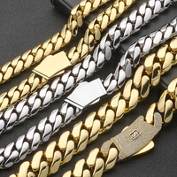 Colliers cubains unisexes Hip Hop plaqués or 14 carats avec fermoir pavé de zircon, chaîne Monaco pour hommes et femmes