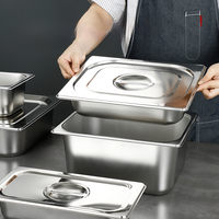 Commerciële grote GN-pan van roestvrij staal met deksel, roestvrijstalen gastronormpan, voedselcontainer, serveerpan voor hotelkeuken