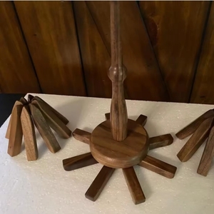 Juego creativo 2024 de 3 salvamanteles de madera en forma de árbol de nogal negro, posavasos para platos calientes, tetera de madera Natural 100% con taza de café - Product Image 3